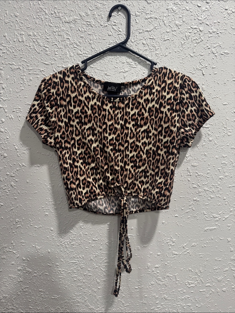 JustFab Leopard-Print Tie-Front Crop Top - Tan/Brown